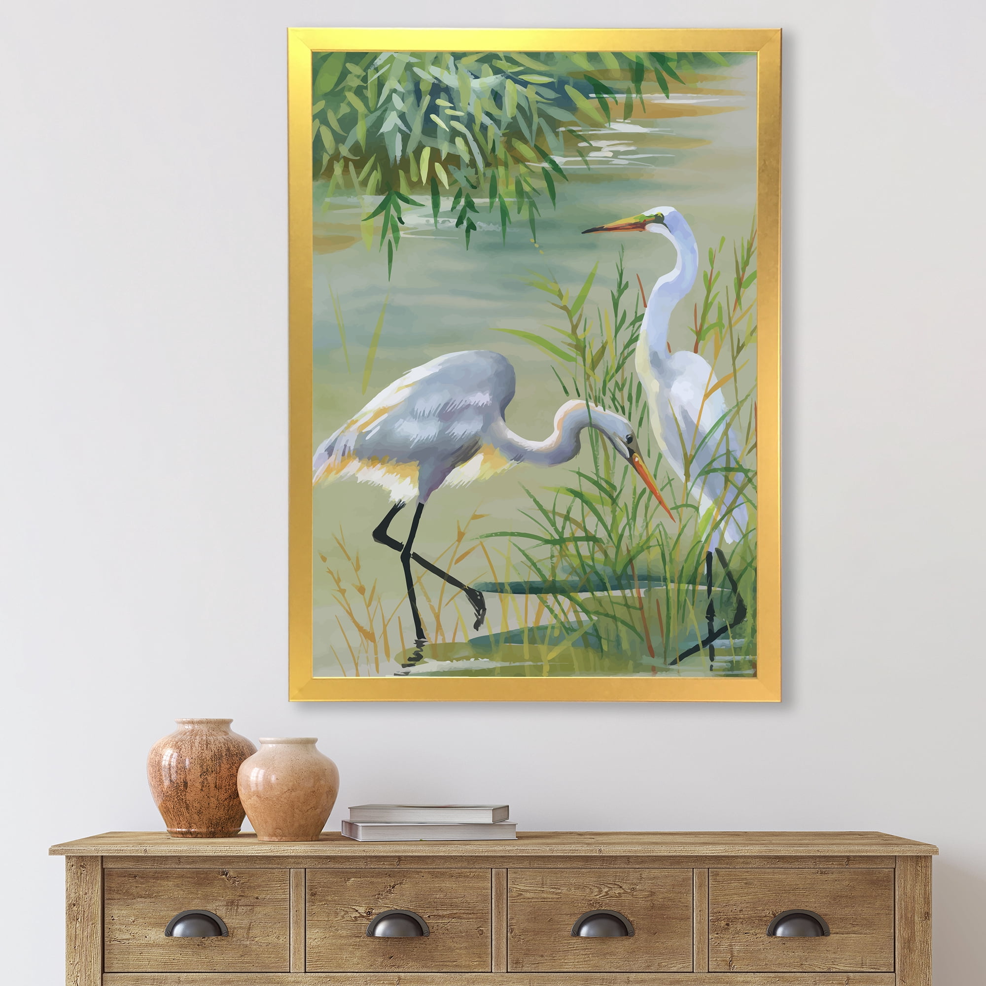 Designart 'Portrait Of Heron Birds I' Traditional Framed Art Print