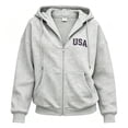 thumbnail image 4 of Womens Hoodie USA Letter Print Full Zip Up Sweatshirt Oversize Tops Long Sleeve Hooded Jacket with Pockets Solid Color Plus Size Coat Clothes, 4 of 4