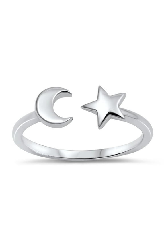 Open Moon Star Adjustable Universe Ring .925 Sterling Silver Band Jewelry Female Male Unisex Size 4