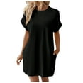 thumbnail image 1 of XDZJLR Robes pour Femmes T-Shirt Doux Tunique à Manches Courtes Ample avec Poches Robe, 1 of 7