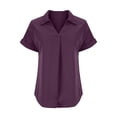 thumbnail image 5 of VERUGU Women's Casual Short Sleeve V-Neck Tunic Top Raglan Sleeve Lapel Shirts Summer Solid Classic Loose Comfy Blouse for Leggings Purple M, 5 of 7