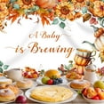thumbnail image 2 of 7x5FT Tea Party Baby Shower Backdrop A Baby is Brewing Autumn Sunflower Maple Photography Background Newborn Baby Shower Party Decoration Supplies Cake Table Banner Photo Booth Studio Props, 2 of 6