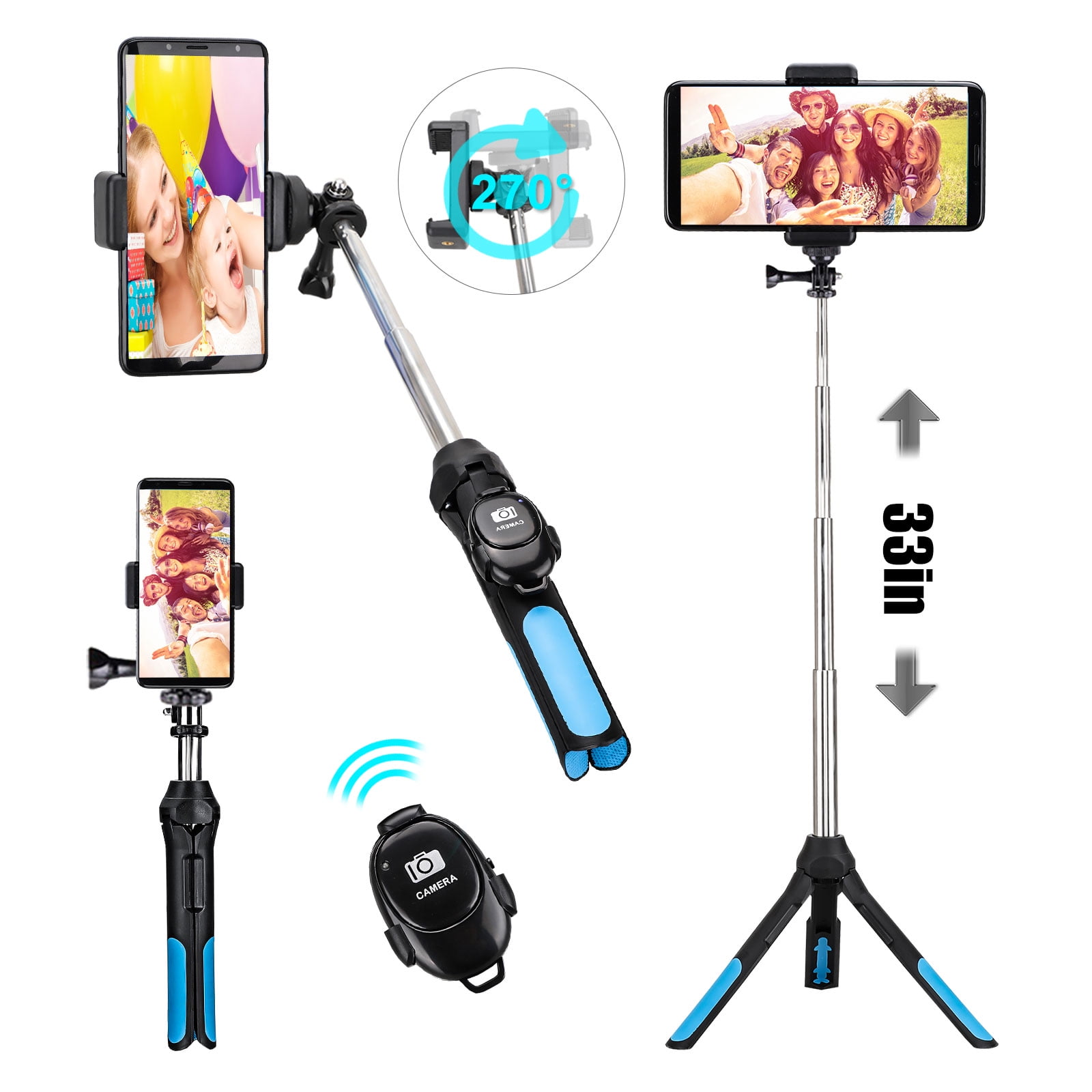 Bluetooth Selfie Stick Tripod, 3 in 1 Extendable Selfie Stick with Wireless Remote, 270
