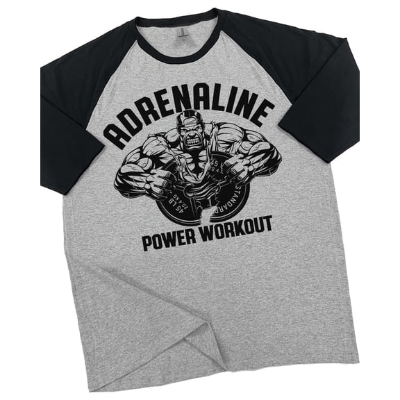 GYMISH RAGLAN Adrenaline Gym T-Shirt for Men – Funny Fitness Tee, Bodybuilding & Workout Shirt, Heather Grey, Small