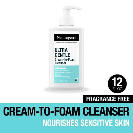 Neutrogena Ultra Gentle Cream-to-Foam Cleanser, Fragrance-Free, 12 oz