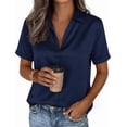 thumbnail image 3 of PRETTYGARDEN Womens Summer Button Down Shirts Short Sleeve Work Tops Dressy Satin Blouses Spring Business Casual Outfits, 3 of 8