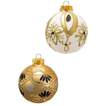 Kurt S. Adler GG0845 80 mm Gold & White Glass Christmas Ornaments Ball ...