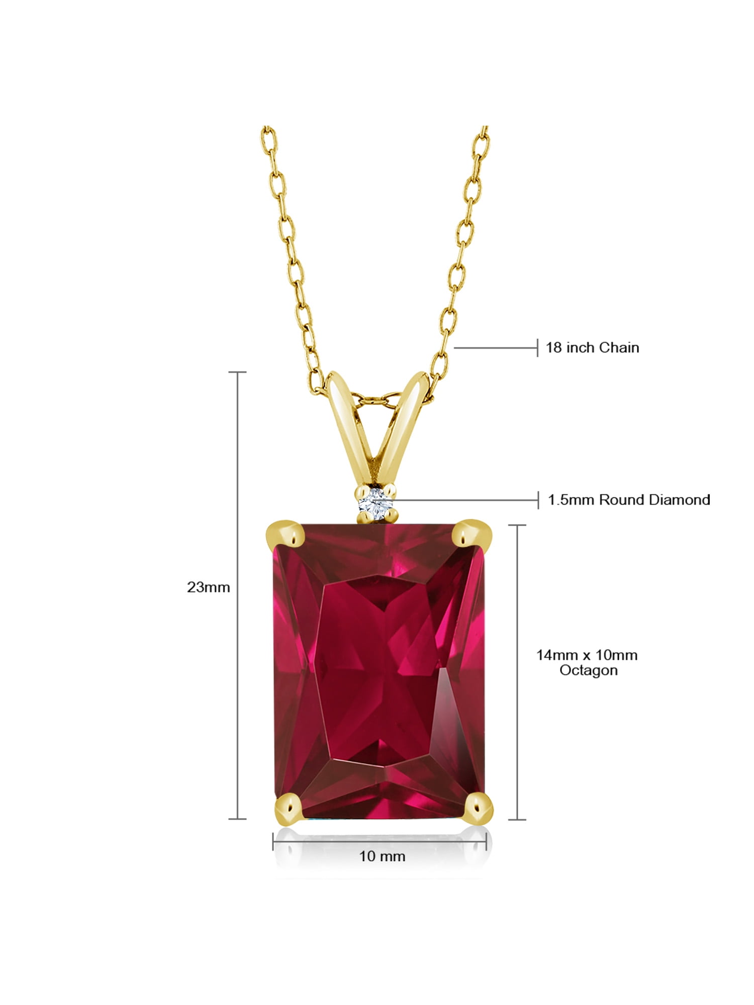 Gem Stone King 18K Yellow Gold Plated Silver Red Created Ruby Pendant  Necklace For Women (5.02 Cttw, Emerald Cut 14X10MM, with 18 inch Chain)