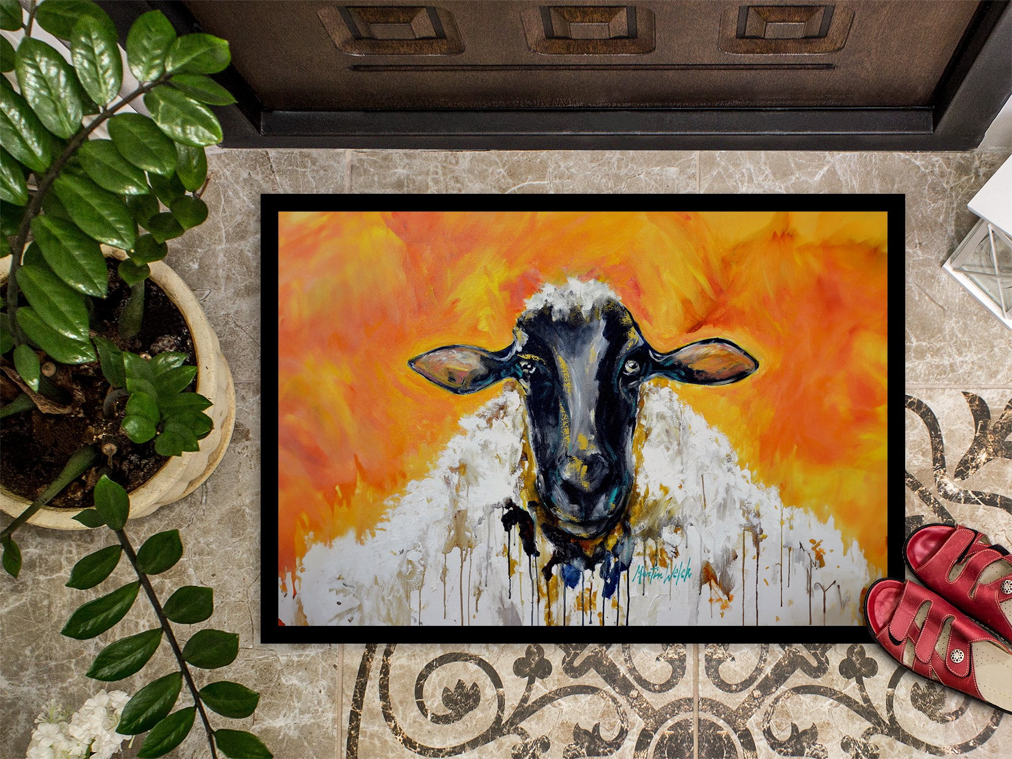 Carolines Treasures MW2109MAT 18 x 27 in. Peach Wool Sheep Doormat