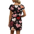 thumbnail image 3 of Women s Casual Valentine Heart Print Dress V Neck Short Sleeve Drawstring Waist with Pockets Soft Comfortable Loungewear Nightgown for Home Daily Wear Multiple Colors, 3 of 5