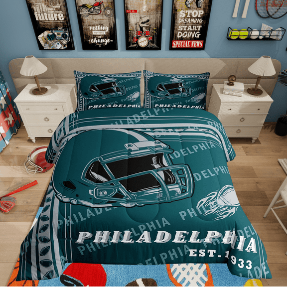 Erosebridal Teens Ball Sport Comforter Sets Twin Size, Retro Rugby Comforters & Duvets, American Football Decor, Microfiber 2pcs