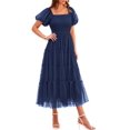 thumbnail image 1 of Vestido PRETTYGARDEN de tul midi fruncido 2025 azul marino para mujer, 1 of 8