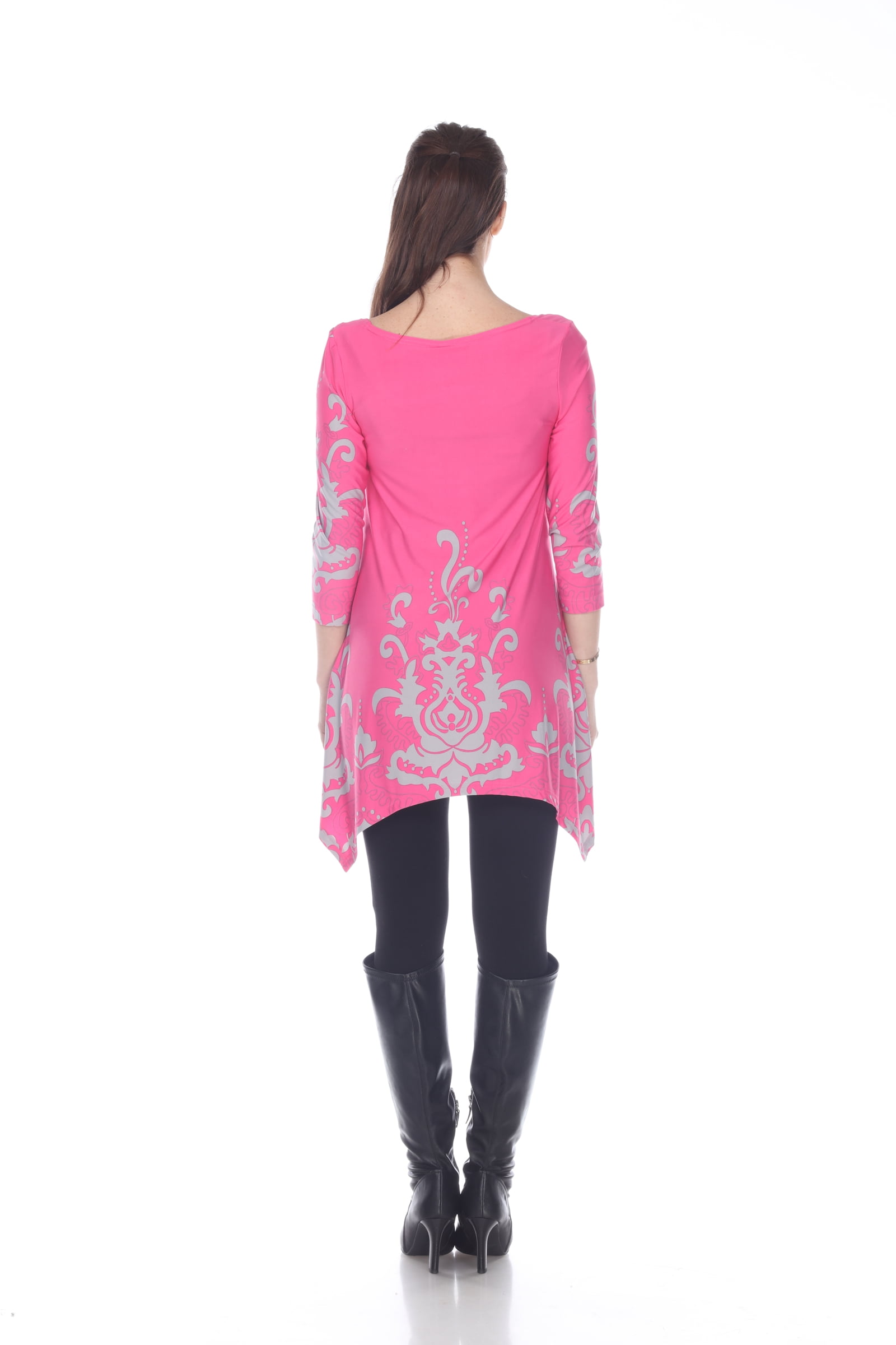 White Mark Women's Damask Print 3/4 Sleeve Tunic Top