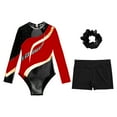 thumbnail image 5 of Sholeno Girls Kids Sequin Metallic Gymnastics Leotard with Shorts Dance Unitard Biketards Ballroom Dancewear Red&Black 16, 5 of 7