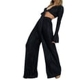 thumbnail image 2 of Qmyliery Women Two-piece Pants Suit, Solid Color Deep V-neck Tie Front Crop Tops and Straight-leg Trousers,S/M/L/XL, 2 of 5