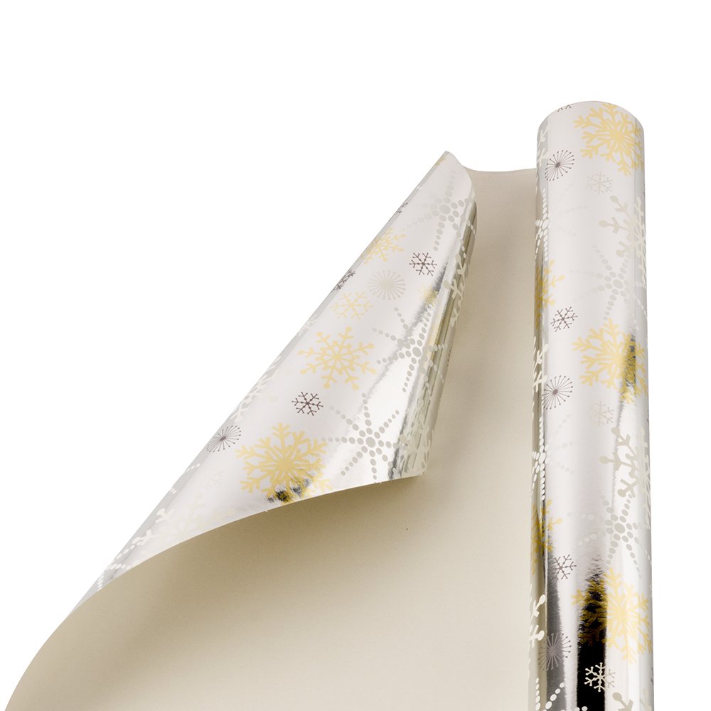 JAM Christmas Wrapping Paper, 25 Sq Ft, 1/Pack, Chic Foil Snowflakes Gift Wrap