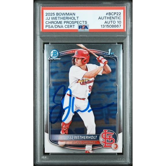 Graded 2025 Topps Bowman JJ Wetherholt #BCP-22 Chrome Prospects Rookie RC Baseball Card PSA 10 Auto Grade Gem Mint
