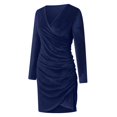 thumbnail image 3 of dresses for women Womens Solid Color Wrap V Neck Long Sleeve Velvet Bag Hip Ruched Cocktail Party Dress, 3 of 8