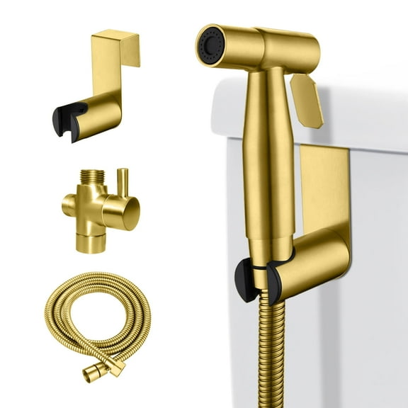 LOSCHEN Bidet Sprayer Kit for Toilet,Hand Held Sprayer Shattaf Toilet Attachment Stainless Steel for Pet Bath/Personal Hygiene/Bathroom,Easy to Install with T-Adapter（Gold）