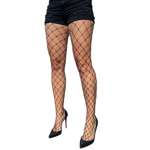 Black High Waist Tights Large Fishnet Stockings Pantyhose for Women