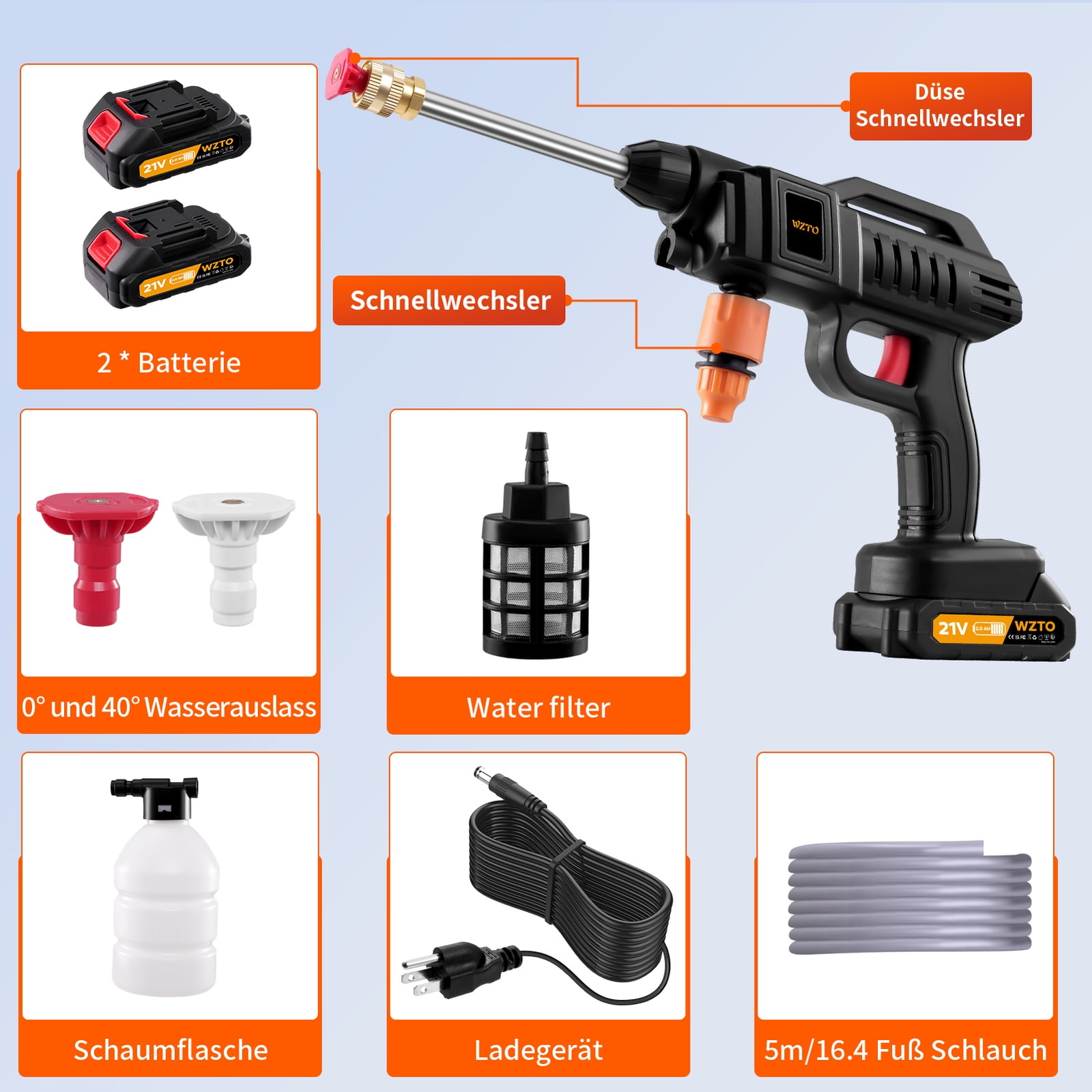Portable Cordless Car High Pressure Washer Jet Water Wash Cleaner Gun +2 Battery