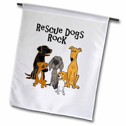 3dRose, Funny Cute Rescue Dogs Rock Cartoon, 12 x 18 inch Garden Flag