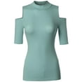 thumbnail image 2 of FashionOutfit Women's Lightweight Solid Stretch Ribbed Turtleneck Open Shoulder Top, 2 of 4