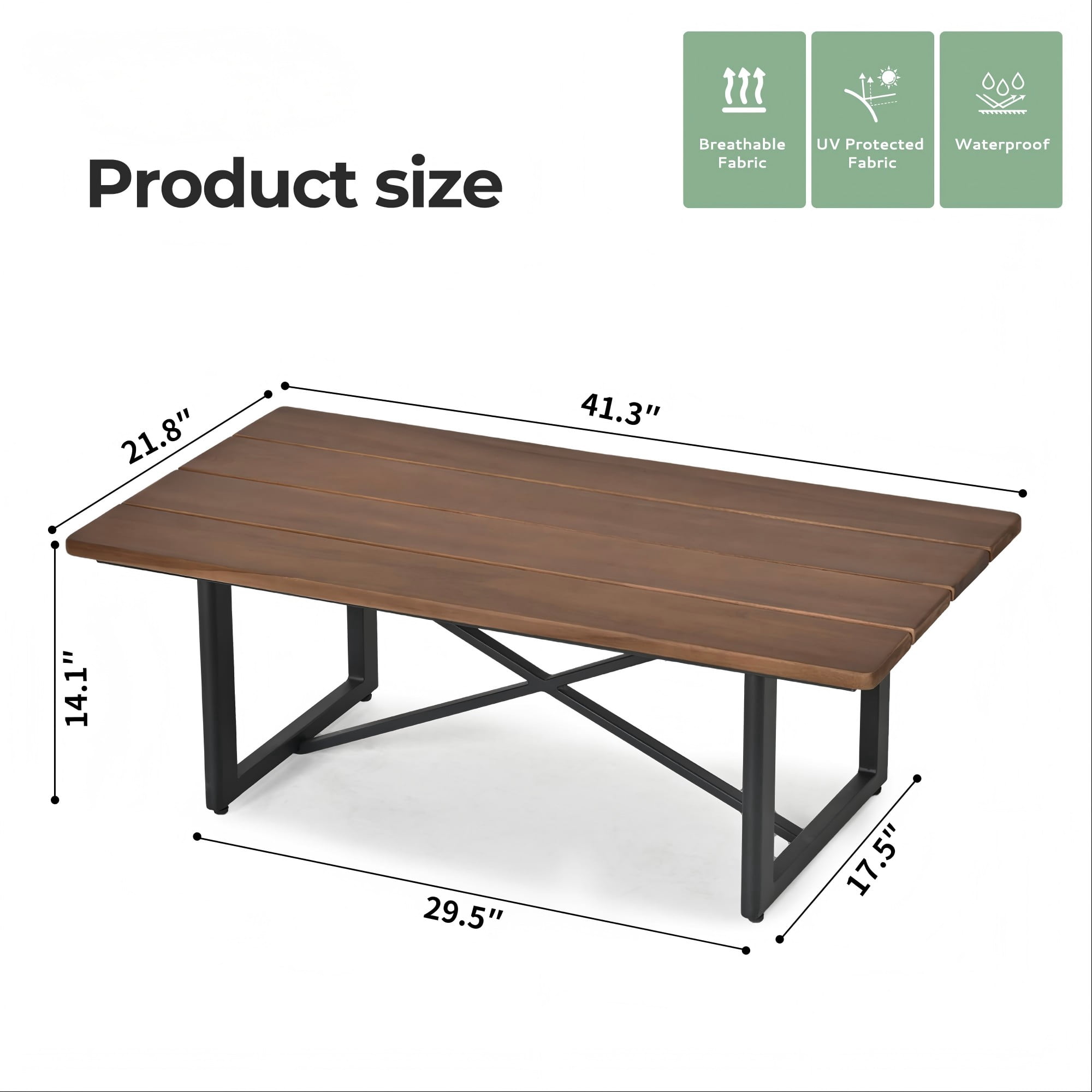 Aluminum Outdoor Patio Coffee Table with Acacia Wood Top, Rectangle Table, Weather-Resistant for Garden, Balcony, Backyard