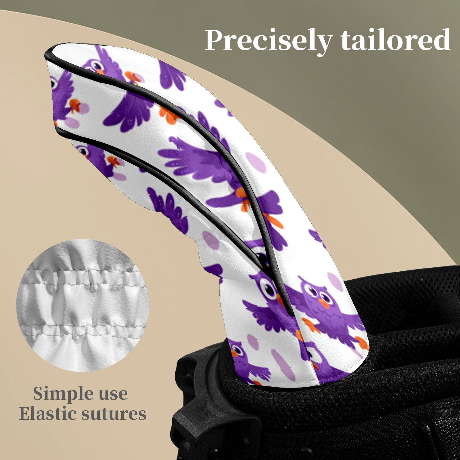 Golf Club Head Covers Purple Owl Waterproof Leather Golf Head Covers for Men Women Driver Head Cover Fairway Headcover for Golf Lovers