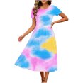 thumbnail image 4 of Lopecy-Sta Dresses for Women Short Sleeve Round Neck Tie Dye Print A Line Midi Dress Casual Summer Beach Vacation Dress, 4 of 6