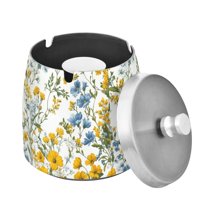 Yayeee Ashtray with Lid for Cigarette Smokeless Stainless Steel Home Ash Holder, Yellow Floral