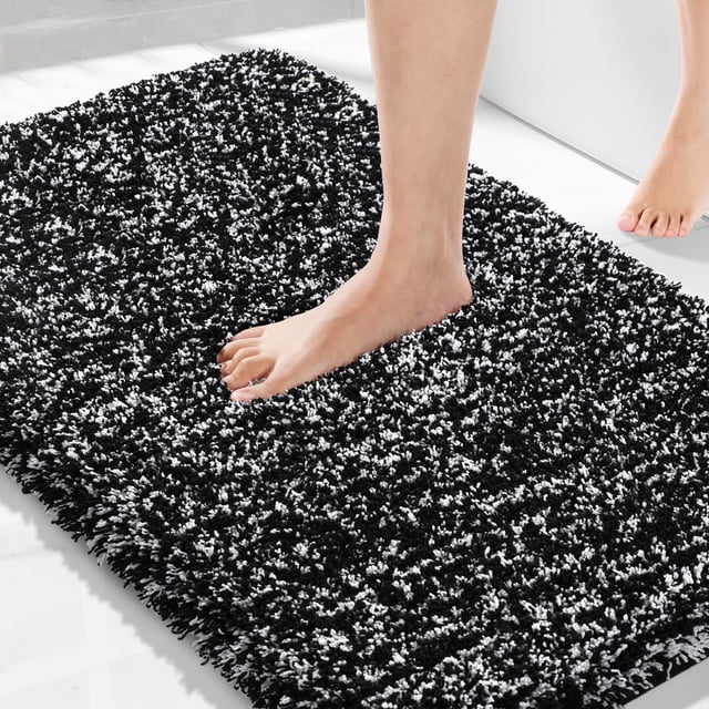 Alfombra de baño Yimobra, blanca y negra, antideslizante, lavable, 90 x 60 cm