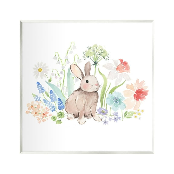 Stupell Industries Bunny in Flower Meadow Animals & Insects Painting Unframed Art Print Wall Art, 12 x 12