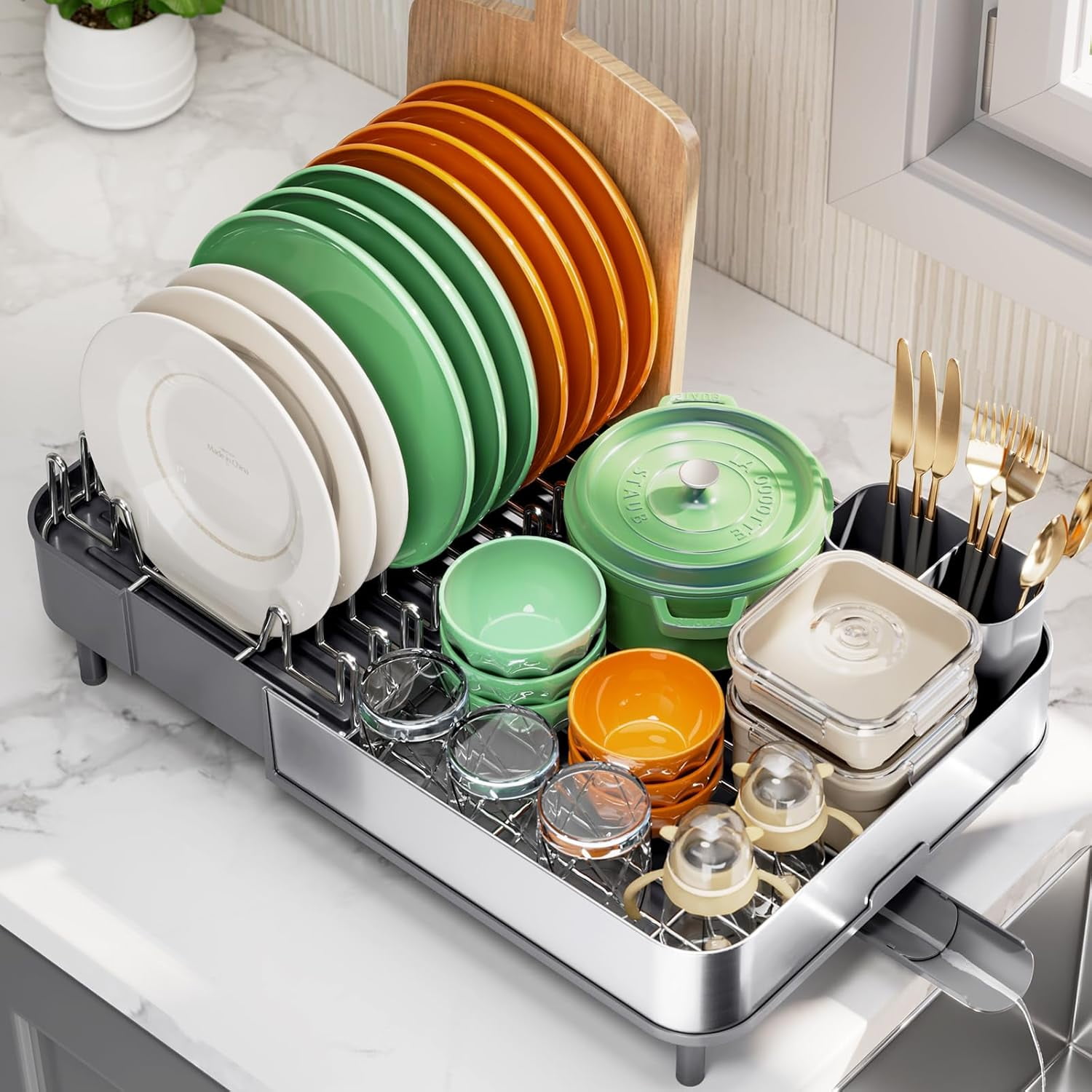 Sabatier Expandable Stainless Steel Dish Rack with Rust-Resistant