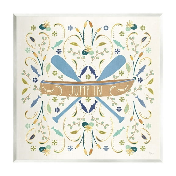Stupell Industries Jump In Botanical Patterned Canoe Boat Crossed Ores Graphic Art Unframed Art Print Wall Art, Design by Veronique Charron