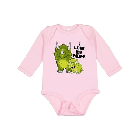 

Inktastic I Love My Mom with Baby and Mommy Triceratops Gift Baby Boy or Baby Girl Long Sleeve Bodysuit