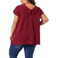 thumbnail image 3 of Agnes Orinda Women's Plus Size Mother's Day Summer Solid Cap Short Sleeve Chiffon Blouse 4X Burgundy, 3 of 6