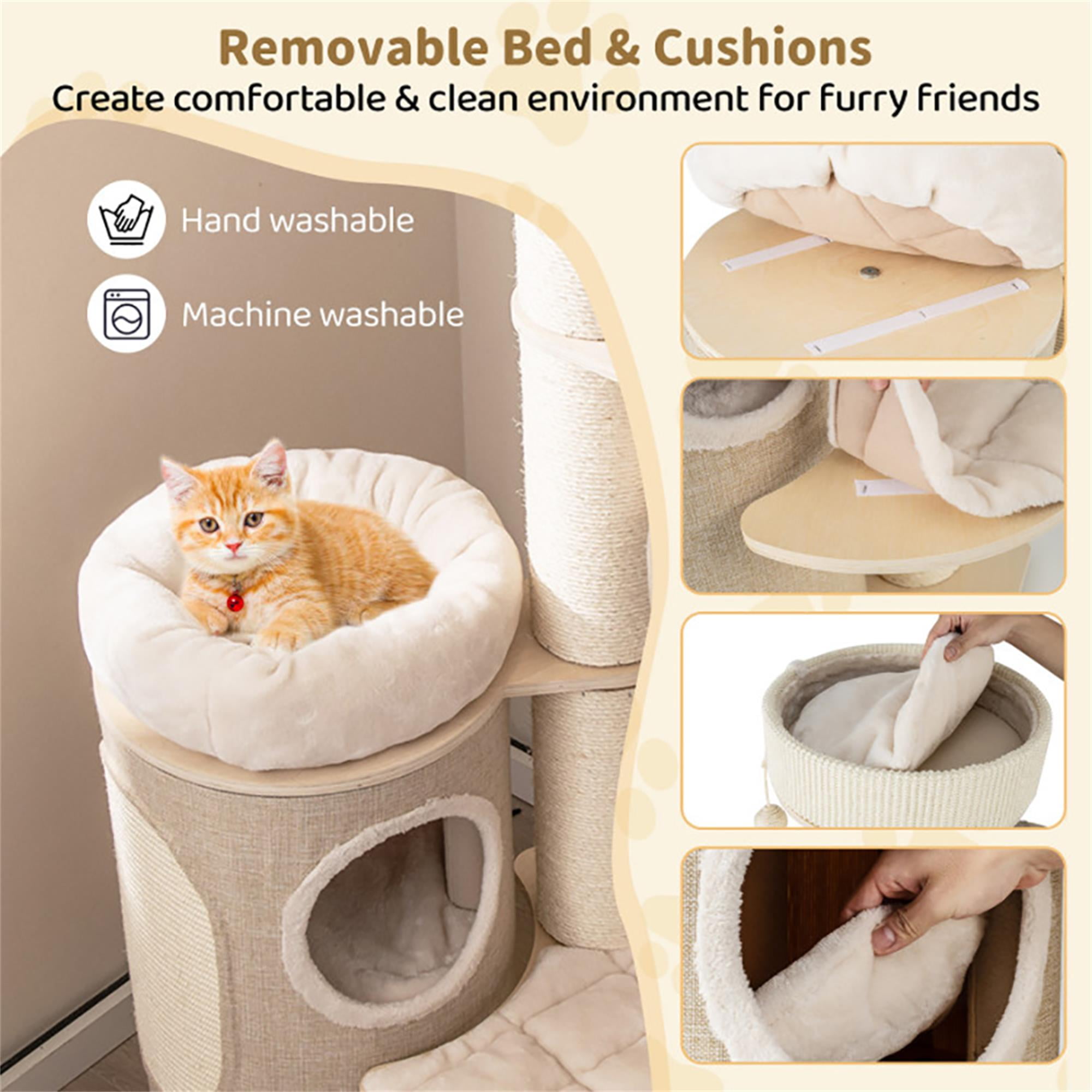 Kadyn 61" Cat Tree with Scratching Post, Cat Tower with with 2 Stoery Cat Condo and Top Perch, Multi-Platform Cat Tree House, Beige