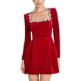 thumbnail image 3 of Women'S Velvet Bodycon Midi Dresses Elegant Long Sleeve Square Neck Ruffle Hem Cocktail Party Dress Red M, 3 of 9