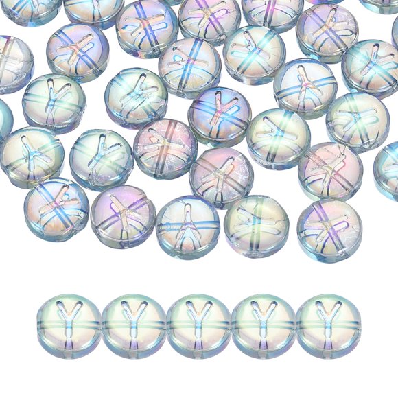 Uxcell Lot de 60 Perles en Verre pour Lettres, Perles Rondes Plates de 10mm pour Lettres Alphabétiques, Perles d'Espacement pour Bracelet, Collier, Boucles d'Oreilles, Fabrication de Bijoux, Bleu Vert