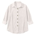 thumbnail image 4 of VISALY Women Button Up Collared Shirts Tunic Tops Loose Fit Tops Work Dressy Casual Basic Shirts Long Sleeve Wrinkle Free Blouse Smocked Shackets Jacket Solid Oversized Boyfriend Blouses White M, 4 of 8