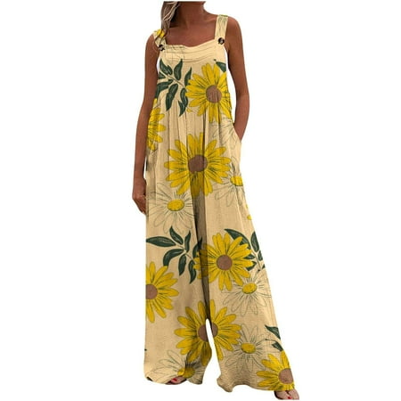 

Jsezml Womens Casual Tank Jumpsuits Tie Dye Square Neck Rompers with Pockets Casual Loose Sleeveless Wide Leg Overalls