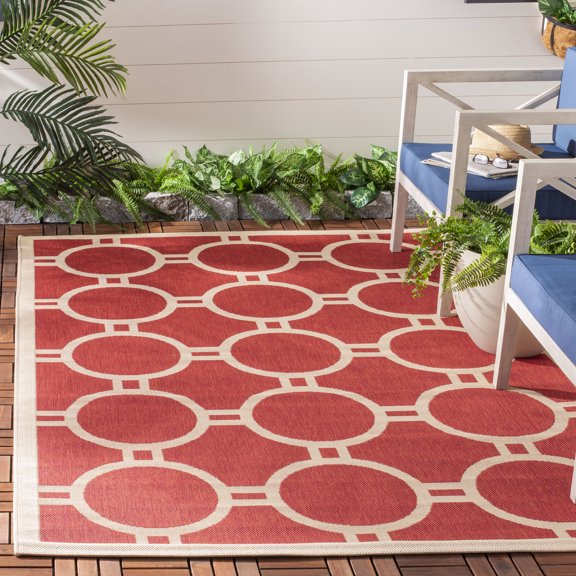 Safavieh Courtyard Ariel Geometric Indoor/Outdoor Area Rug, Red/Bone, 5'3" x 7'7"