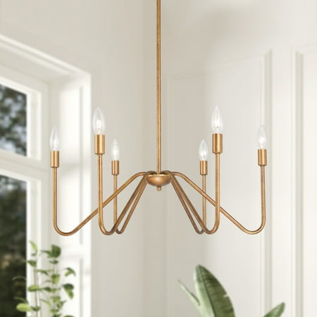 

Industrial Rustic Curved Armed Metal Chandelier 6-light Wheel Lighting for Dining Room Kitchen Entryway 6 Brushed Gold Brass