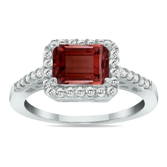 SZUL Women's 2 1/2 Carat TW Emerald Cut Garnet Diamond Ring in 10K White Gold
