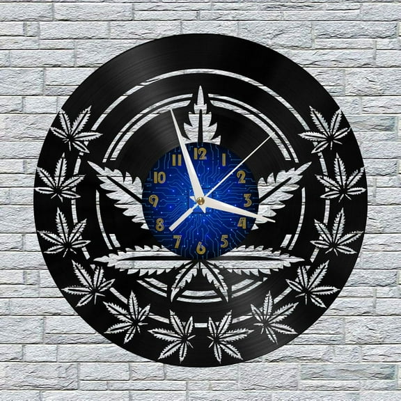 Marijuana Leaf 12 Inch Vinyl Record Wall Clock - Silent, Creative, and Unique Clock for Living Room, Entryway, or Bedroom Decor - Perfect Gift Idea(12 inchs B without LED)