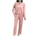 thumbnail image 2 of Xunmmm Women's 3 Piece Pajama Set Long Sleeve Cardigan Sleeveless Top and Wide Leg Pants Loungewear Casual Loose Fit Sleepwear Home Clothing, 2 of 5