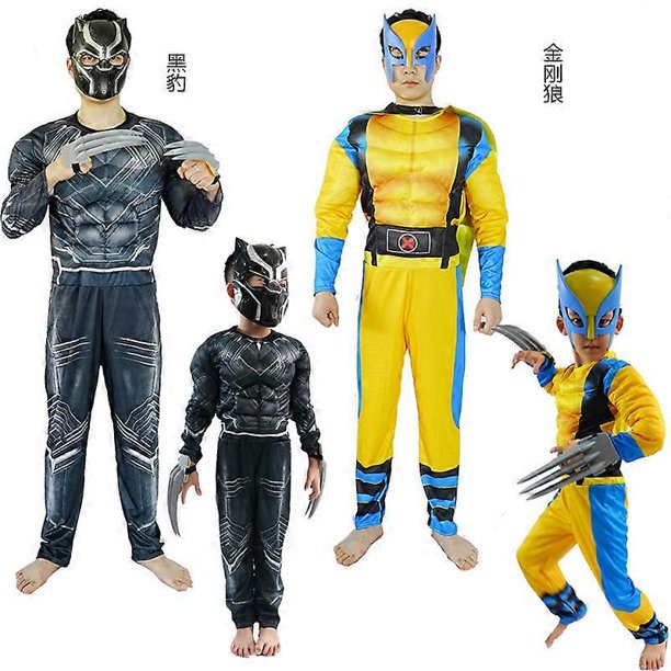 Disfraz de Pantera Negra de Wolverine para Halloween, traje de cosplay para adultos y niños con máscara brillante y capa con garras.