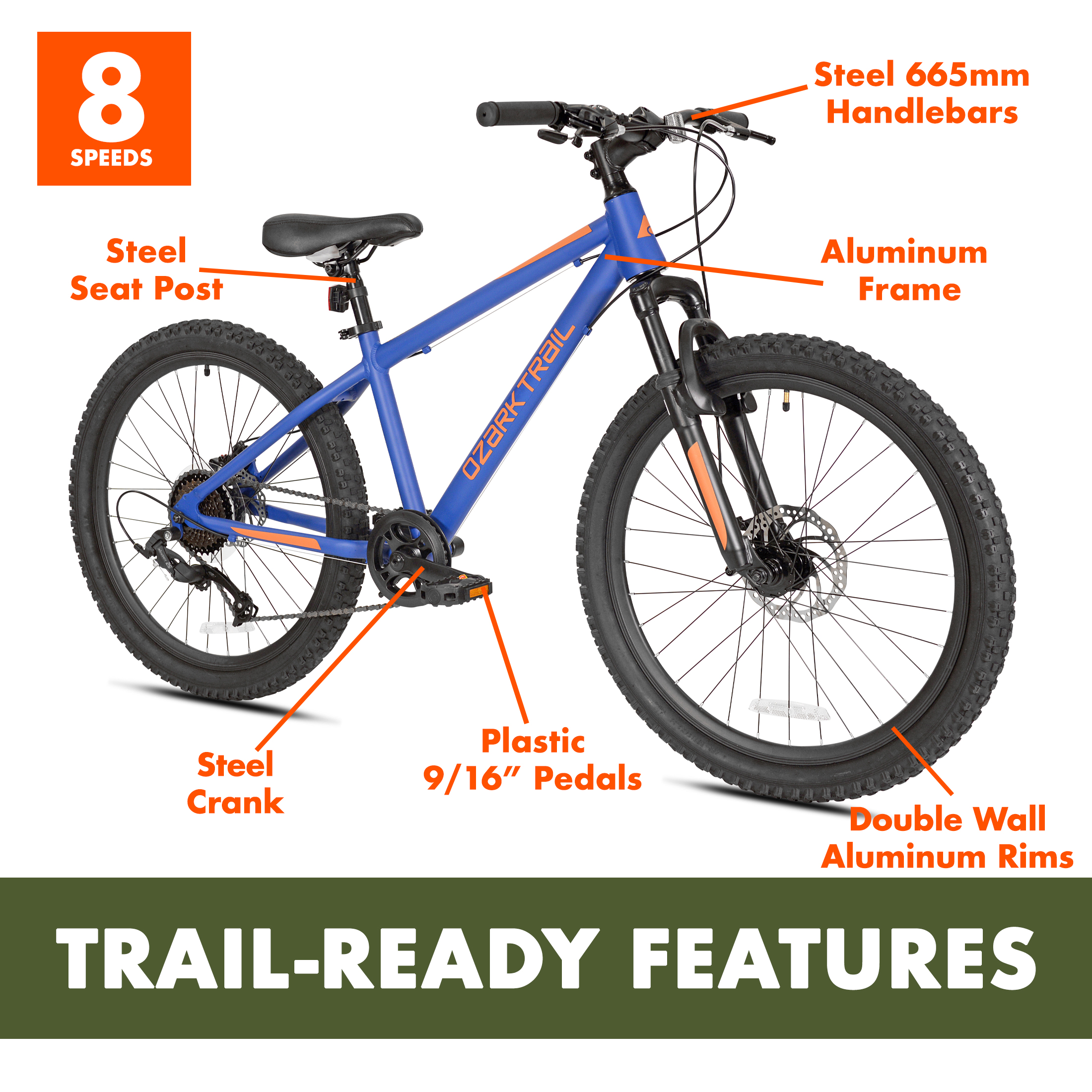 Ozark Trail M.1 24" Mountain Bike, 8-Speed, Blue photo 6