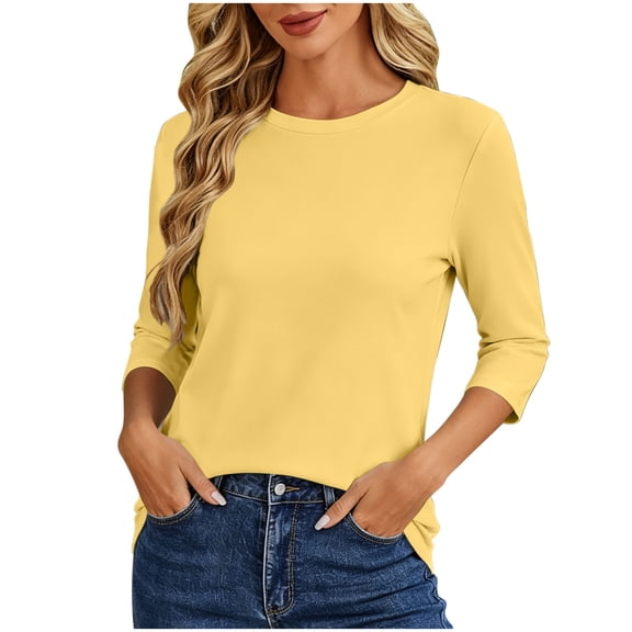Drses 3/4 Length Sleeve Womens Tops Elbow Crew Neck Shirts Loose Fit Casual Blouses Tunic Summer Spring Clothes